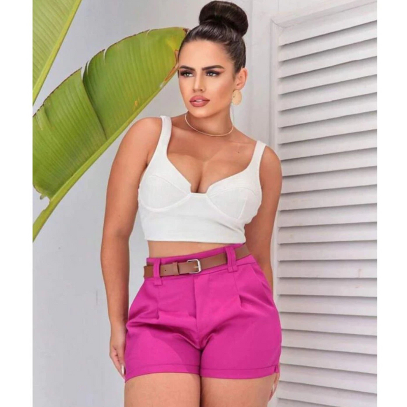 Short Alfaiataria Feminino Cintura Alta – Elegância e Estilo com Cinto Incluso