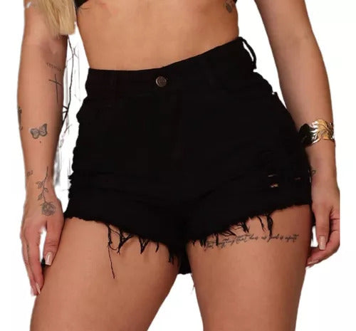 Short Jeans Preto Rasgado